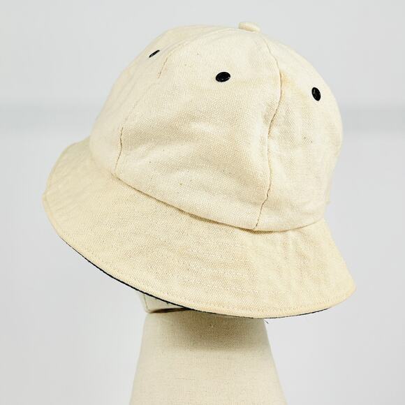 Vintage 80s Columbia Canvas Natural Tan Green Gorpcore Bucket Hat - Picture 3 of 8